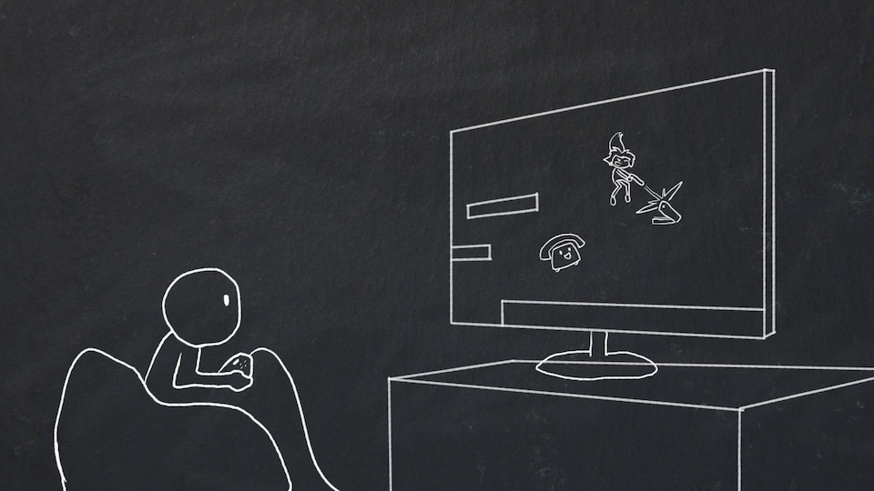 A person playing a video game while thinking about how the gun firing mechanic works