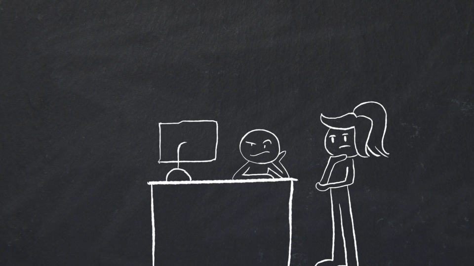 A person frustrated at the computer, getting programming help from another person