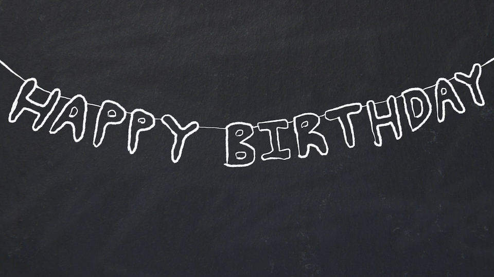 The letters spelling out "Happy Birthday" on a string